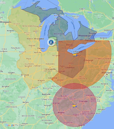 Inontime Map Coverage Zones